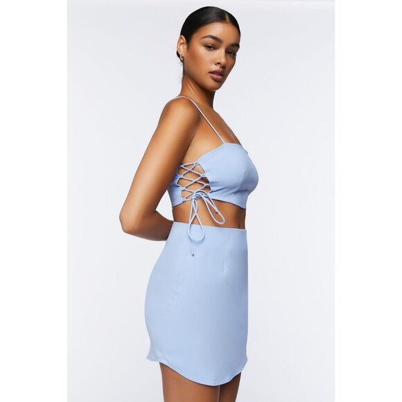 Forever 21 Light Blue Tie Side Boxy Crop Tank Top L - Picture 2 of 6